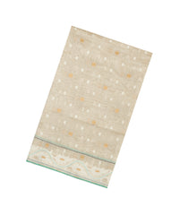 Off White Handloom Chanderi Cotton Saree With Buttas & Green Floral Motifs-CC1785