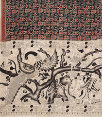 Black Printed Kalamkari Cotton Saree -KAL1245