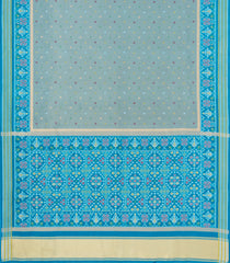 Turquoise Printed Art Dupion Tissue Saree With Tie & Dye Border-BL5835