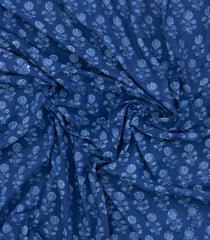 Indigo Printed Jaipur Cotton Saree With Floral Motifs-JC1894