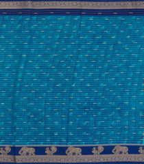 Turquoise Printed Synthetics Dola with Zari Stripes & Contrast Border-BL5149