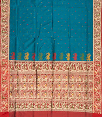 Cyan Handloom Banarasi Silk Saree With Meena Buttas-BE1498