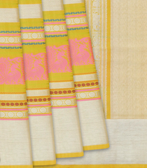 Lime Yellow Handloom Chirala Soft Silk Saree With Annam Motifs-Yellow