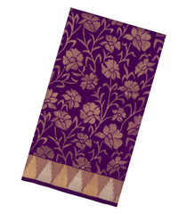 Purple Handloom Uppada Silk Saree With Floral Zari Motifs-UP0431