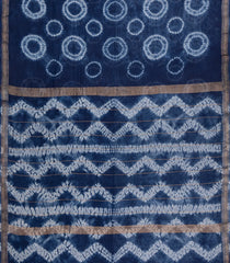 Indigo Printed Chanderi Cotton Saree With Zari Border-CC1528