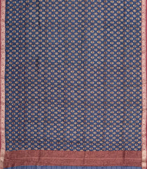 Blue Printed Chanderi Cotton Saree With Zari Border-CC1628