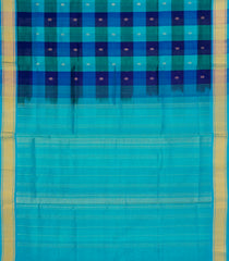 Cyan & Blue Handloom Silk Cotton Saree With Checks & Contrast Border-SC4459