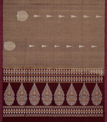 Dark Beige Handloom Village Cotton Saree With Buttas-VC1603