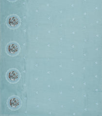 Turquoise Woven Art Tussar Saree With Printed & Embroidered Floral Motifs-BL4721