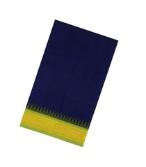 Dark Blue Handloom Korvai Silk Cotton Saree With Contrast Temple Border-SC3825