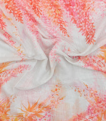 Off White Printed Synthetic Linen Saree With Abstract Motifs-SY0154