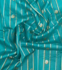 Turquoise Woven Pure Organza Silk Saree With Stripes & Buttas-KS1095