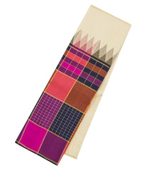 Cream Handloom Korvai Kanchipuram Silk Saree With Checks Border-KA16412