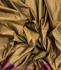 Taupe Handloom Kanchipuram Silk Saree With Checks