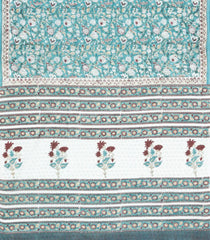 Turquoise Printed Jaipur Cotton Saree With Floral Motifs-JC1881