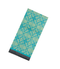 Turquoise Printed Silk Saree With Floral Motifs & Contrast Border-PS0783