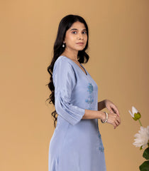 Pastel Blue Embroidered Festive Kurta-KR0837