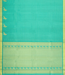 Turquoise Handloom Kanchipuram Silk Saree With Stripes & Buttas-KA15952