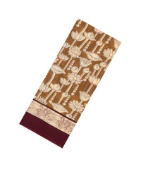 Dark Beige Printed Jaipur Cotton Saree With Pichwai Motifs-JC1913