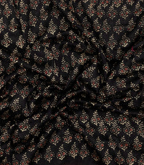 Black Printed Chanderi Cotton Saree With Zari Border-CC1648