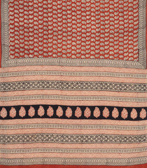 Rust Printed Jaipur Cotton Saree With Contrast Border-JC1831