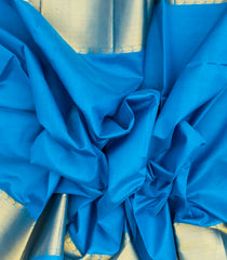 Sky Blue Handloom Silk Cotton Saree With Mango Zari Border-SC3589