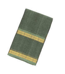 Shadow Green Handloom Kanchi Cotton Saree With Yazhi Buttas