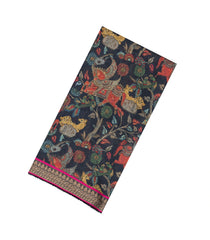 Black Woven Tussar Silk Saree With Printed Flying Horse Motifs-TU3122