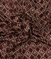Dark Brown Printed Chanderi Cotton Saree With Bird Motifs-CC1446