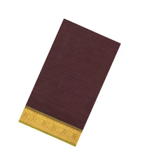 Dark Brown Handloom Silk Cotton Saree With Zari Stripes & Contrast Border-SC4751