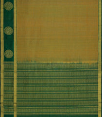 Olive Green Handloom Silk Cotton Saree With Zari Checks & Contrast Border-SC4722
