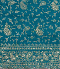 Cyan Woven Synthetic Blended Saree With Embroidered Motifs-EN2036