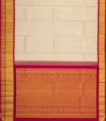 Cream Handloom Korvai Kanchipuram Silk Saree With Stripes & Contrast Border-KA16780
