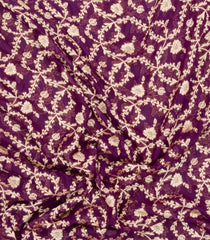Dark Purple Handloom Banarasi Khaddi Georgette Silk Saree With Contrast Border-BE1859