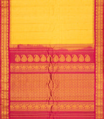 Yellow Handloom Gadwal Silk Cotton Saree With Checks & Buttas-GA0179