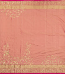 Peach Woven Pure Silk Saree With Floral & Hand Embroidered Motifs-EN1804