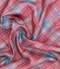 Peach Printed Synthetic Dupion Saree With Checks & Contrast Border-BL6049
