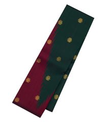 Bottle Green & Crimson Handloom Korvai Kanchipuram Silk Saree With Buttas-KA15897