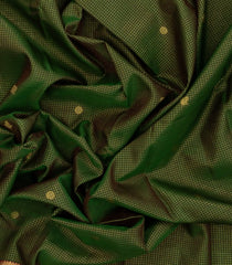 Dark Green Handloom Kanchipuram Silk Saree With Checks-KA14353