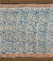 Blue Printed Kalamkari Cotton Saree With Zari Border-KAL1221