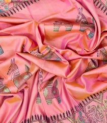 Peach Woven Silk Saree With Printed Horse Motifs-PS0575