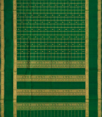 Green Handloom Silk Cotton Saree With Checks & Buttas-SC4741
