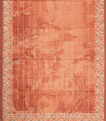 Dusty Peach Printed Synthetic Dola Silk Saree With Zari Stripes & Border -SY0360