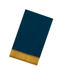 Teal Handloom Silk Cotton Saree With Contrast Zari Border-SC4997