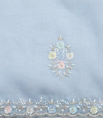Light Blue Woven Pure Organza Silk Saree With Meena Floral Embroidery -EN2108