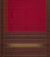 Crimson Handloom Kanchipuram Silk Saree With Stripes & Contrast Border-KA15110