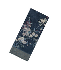 Midnight Blue Printed Synthetic Tussar With Contrast Zari Border-SY0296