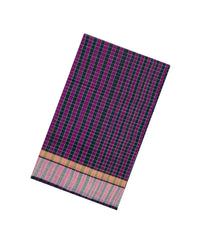 Black & Magenta Handloom Silk Cotton Saree With Checks -SC3923