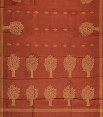 Rust Woven Tussar Silk Saree With Tree Motifs & Zari Border-TU3530