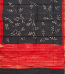 Black Handloom Tussar Silk Saree With Printed Shibori Motifs-TU2731